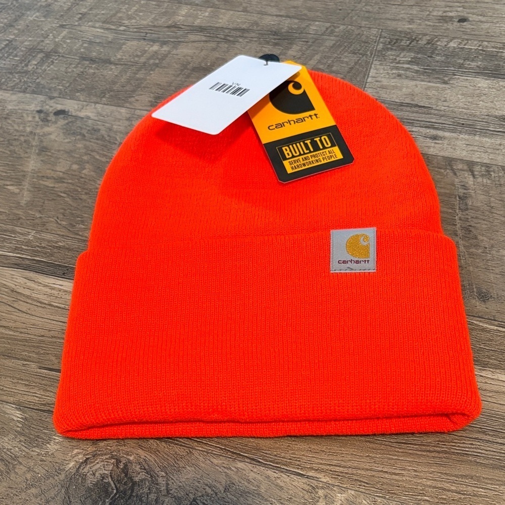 Carhartt Knit Cuffed beanie/watch hat, stretch,patch logo, warm,bright orange